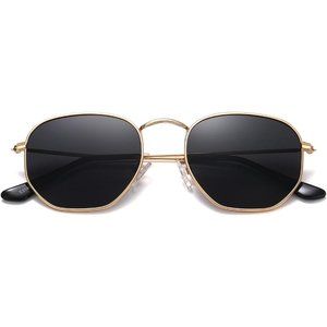 Women Polarized Hexagon Square UV400 Protection Metal Frame Sun Glasses